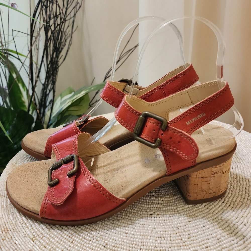 MEPHISTO Red Leather Women's Sandals SIZ 6.Very Good Condition